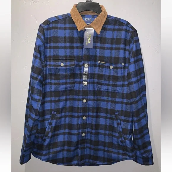 Polo Ralph Lauren Classic Fit Mens Blue/Black PLAID WOOL Shirt Sz XXL NWT.